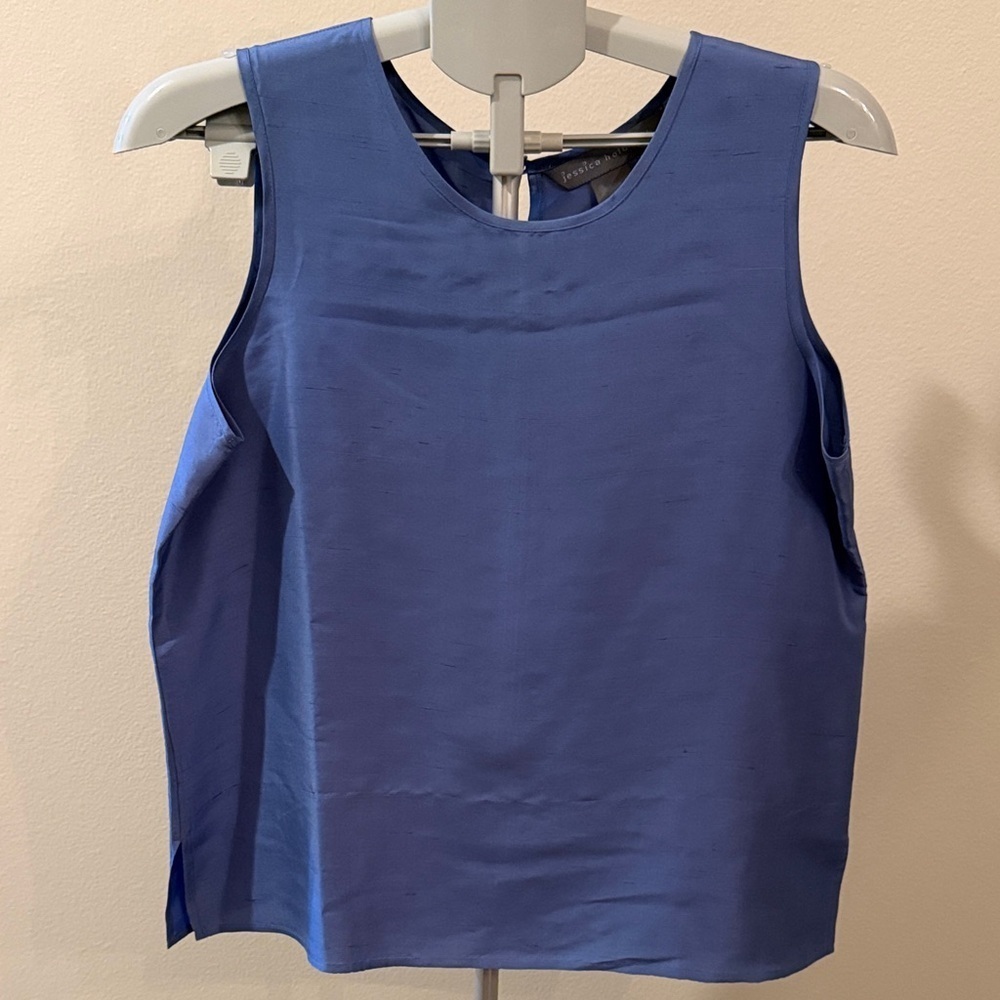 Elegant Blue Silk Sleeveless Top